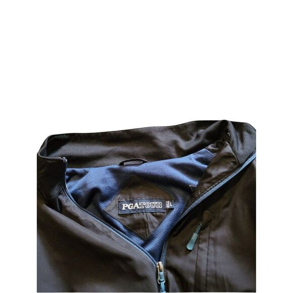 Golf PGA Tour Jacket Men Sz L Lightweight Full Zip Black Long Sleeve Athleisure - Picture 5 of 5